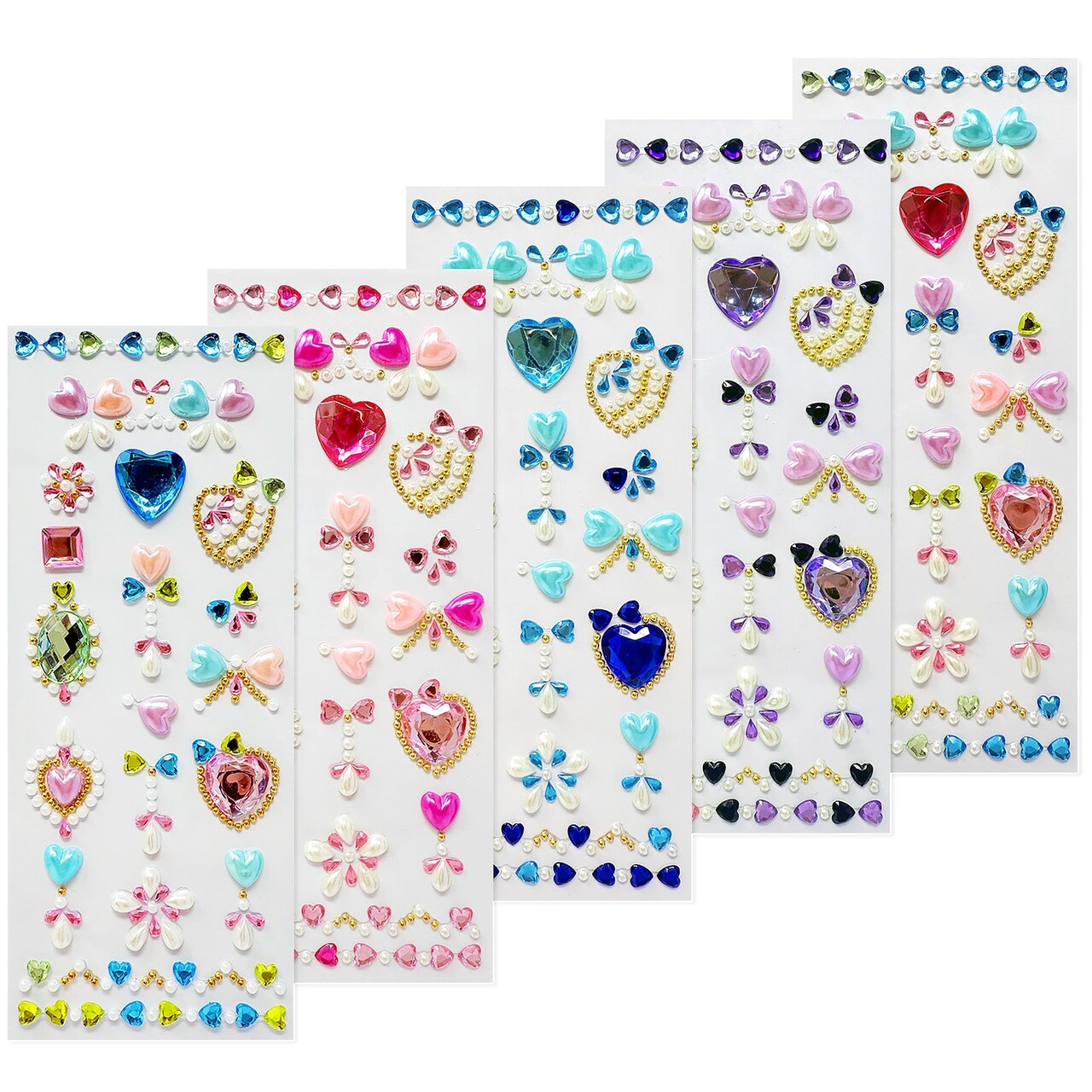 Wrapables Hearts and Jewels Acrylic Crystal Rhinestone Gem Stickers for DIY Arts & Crafts (5 Sheets)